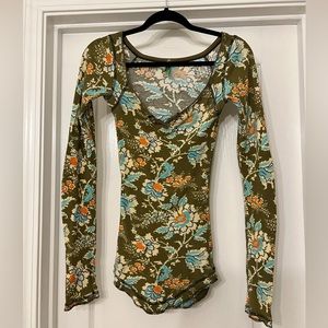 Free People Long Sleeve Thermal Printed Top